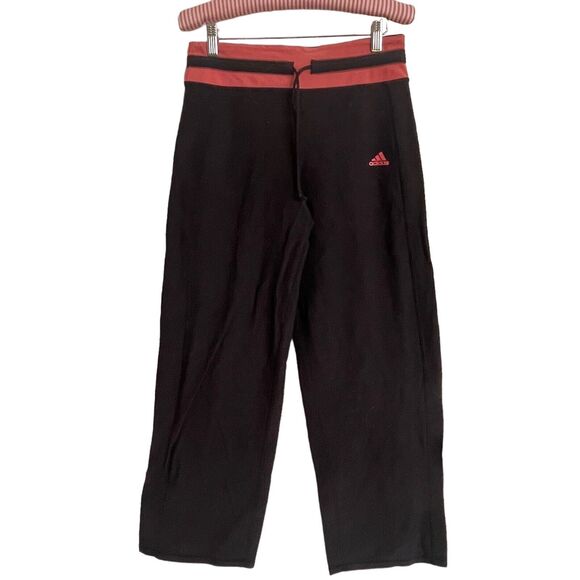 Adidas Climacool Womens Sz M Wide Full Leg Athletic Pants Stretch Black w Pink - Picture 2 of 7